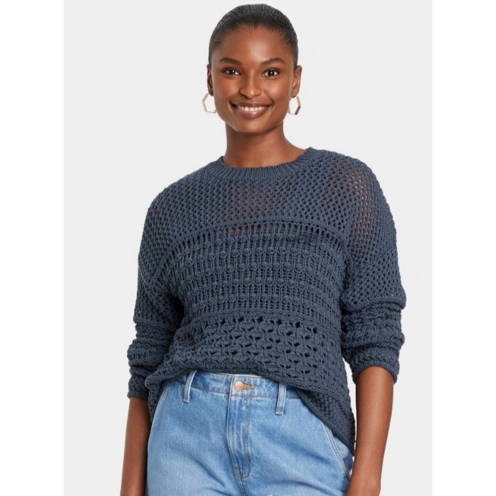 Universal Thread Open work Crewneck Pullover sweater Blue Size XS